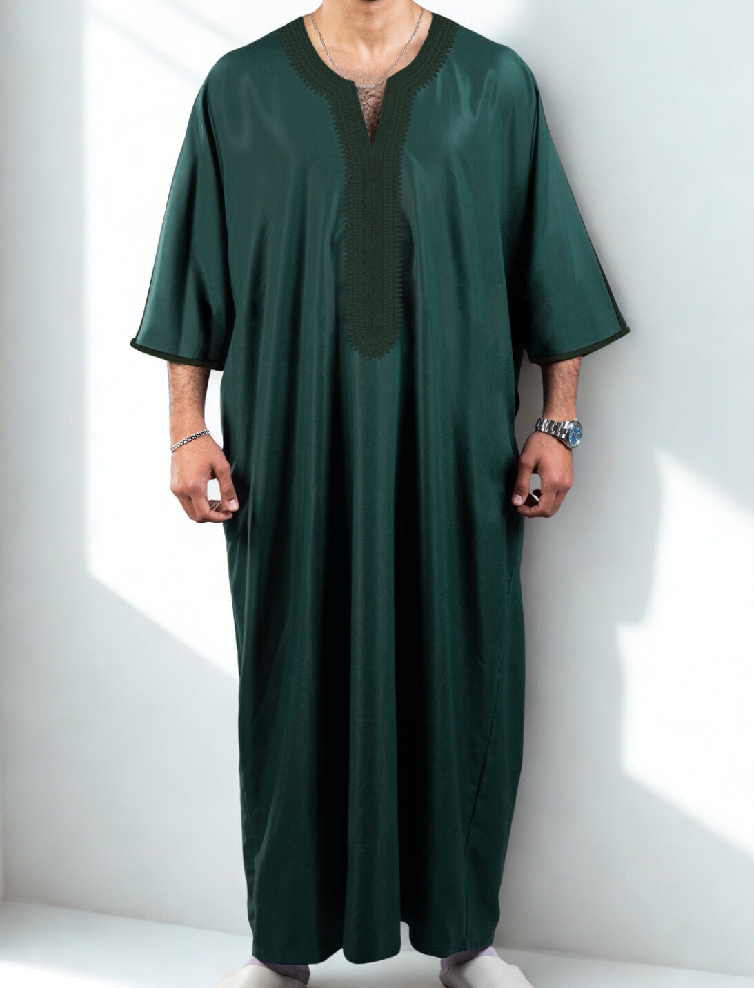 Men’s Moroccan Thobe | Traditional Kaftan Robe in Deep Green